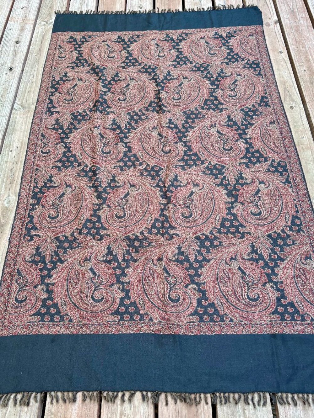 Sizable autumnal wool paisley shawl 72 x 40 inches